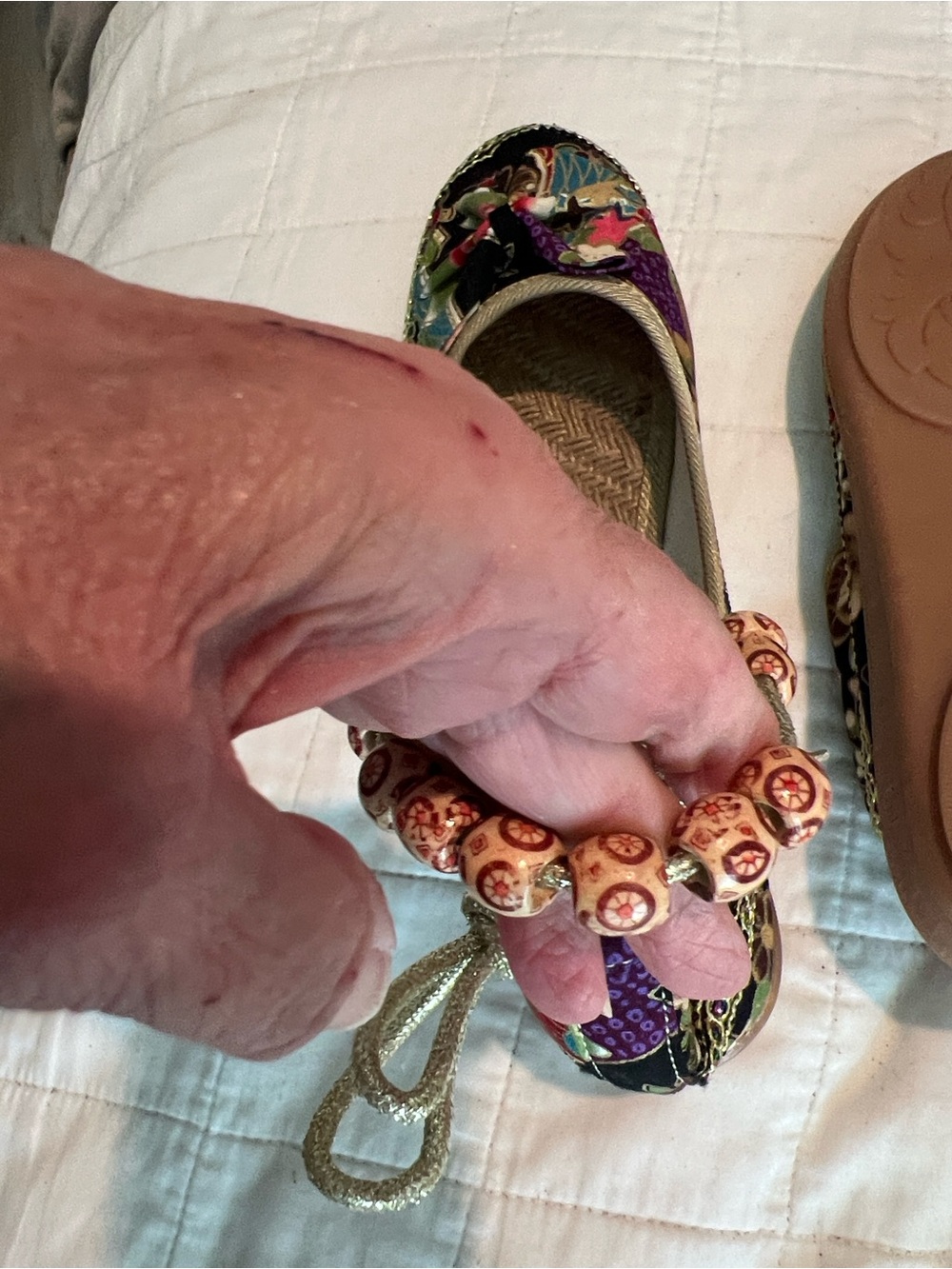 Beginning Boutique Black Multi Floral Ballet Flats with Beaded Ankle Wrap - Picture 11 of 12
